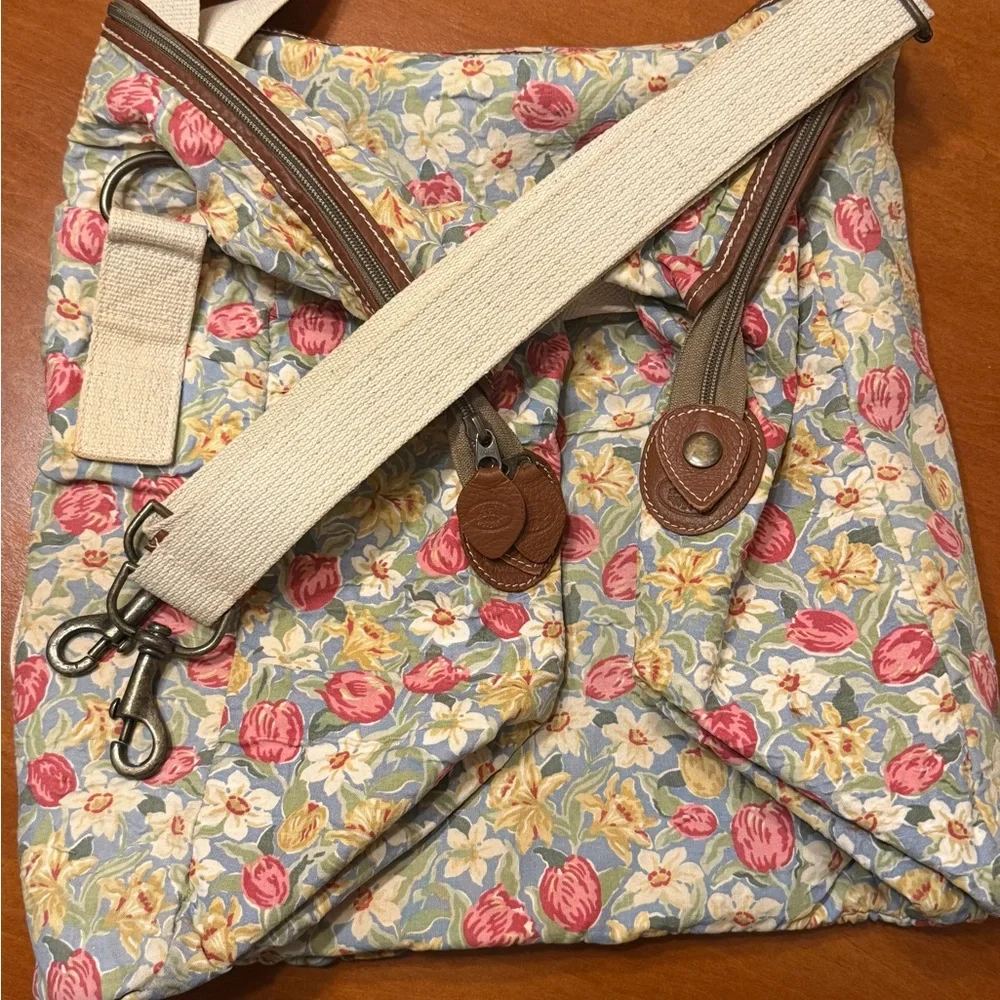 Laura Ashley Floral Duffel Bag with Brown Leather Accents